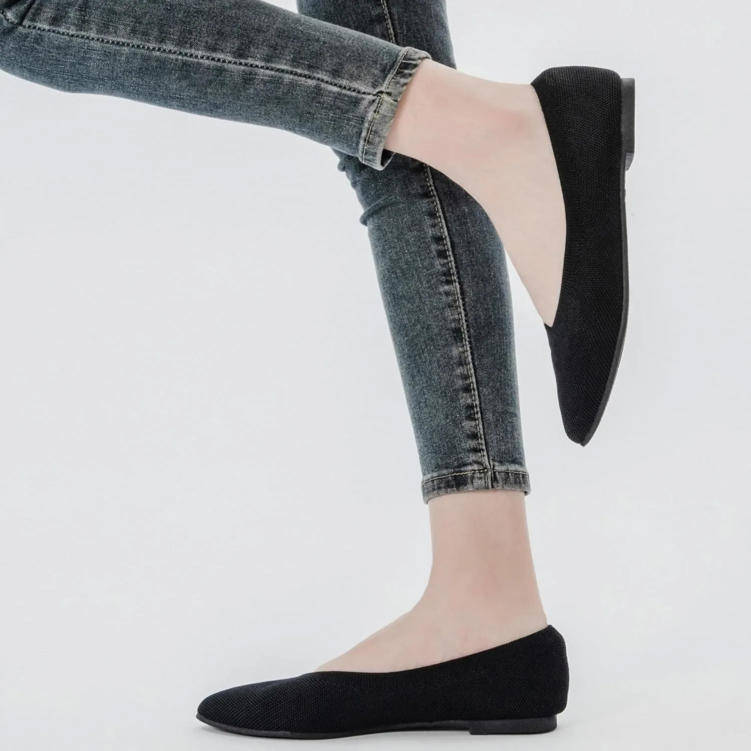 Veittes Women's Wide Width Flats Shoes, Comfortable Breathable Soft Ladies Slip on Knitted Ballet Shoes.