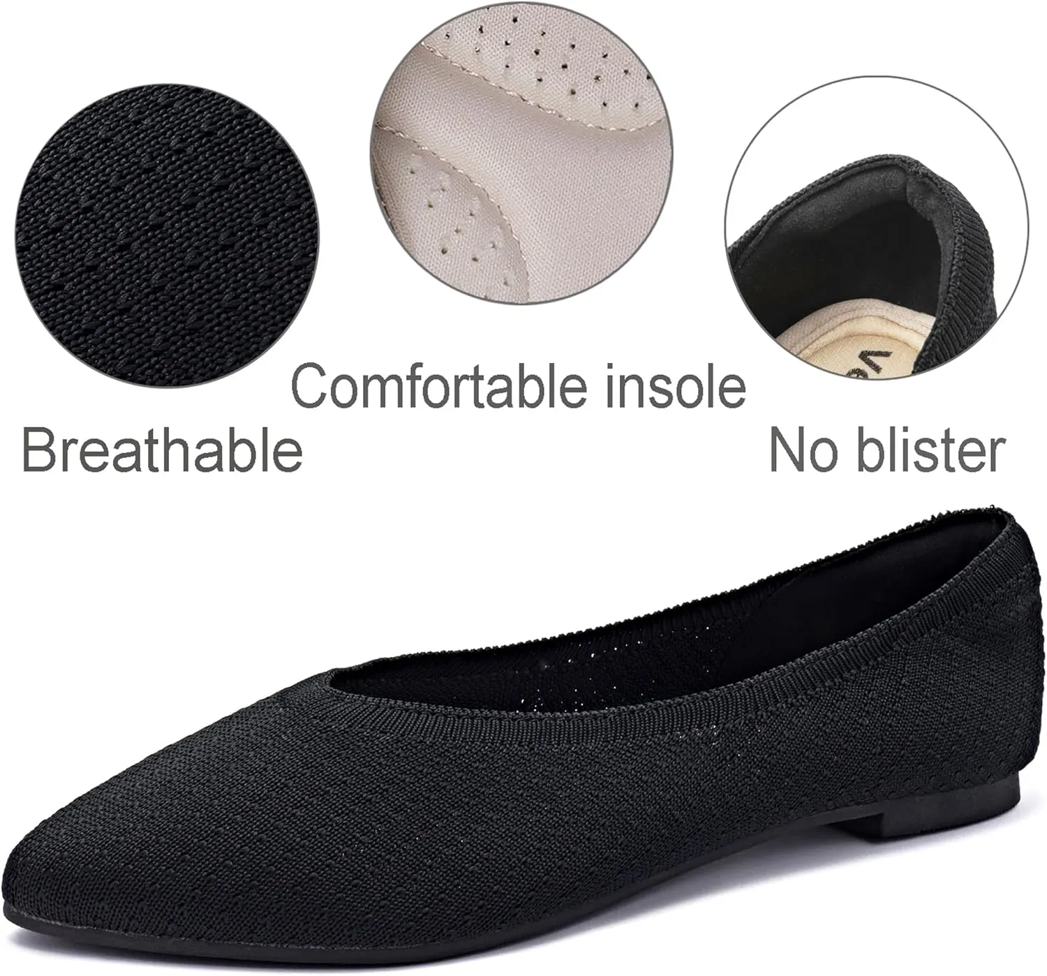Veittes Women's Wide Width Flats Shoes, Comfortable Breathable Soft Ladies Slip on Knitted Ballet Shoes.