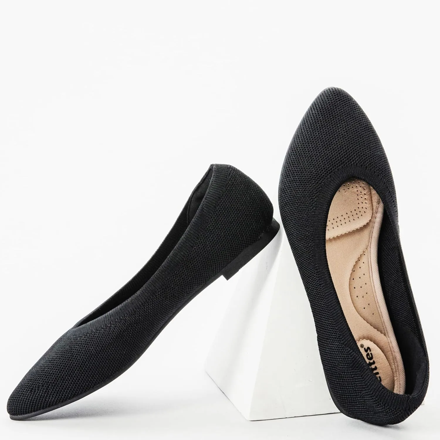 Veittes Women's Wide Width Flats Shoes, Comfortable Breathable Soft Ladies Slip on Knitted Ballet Shoes.