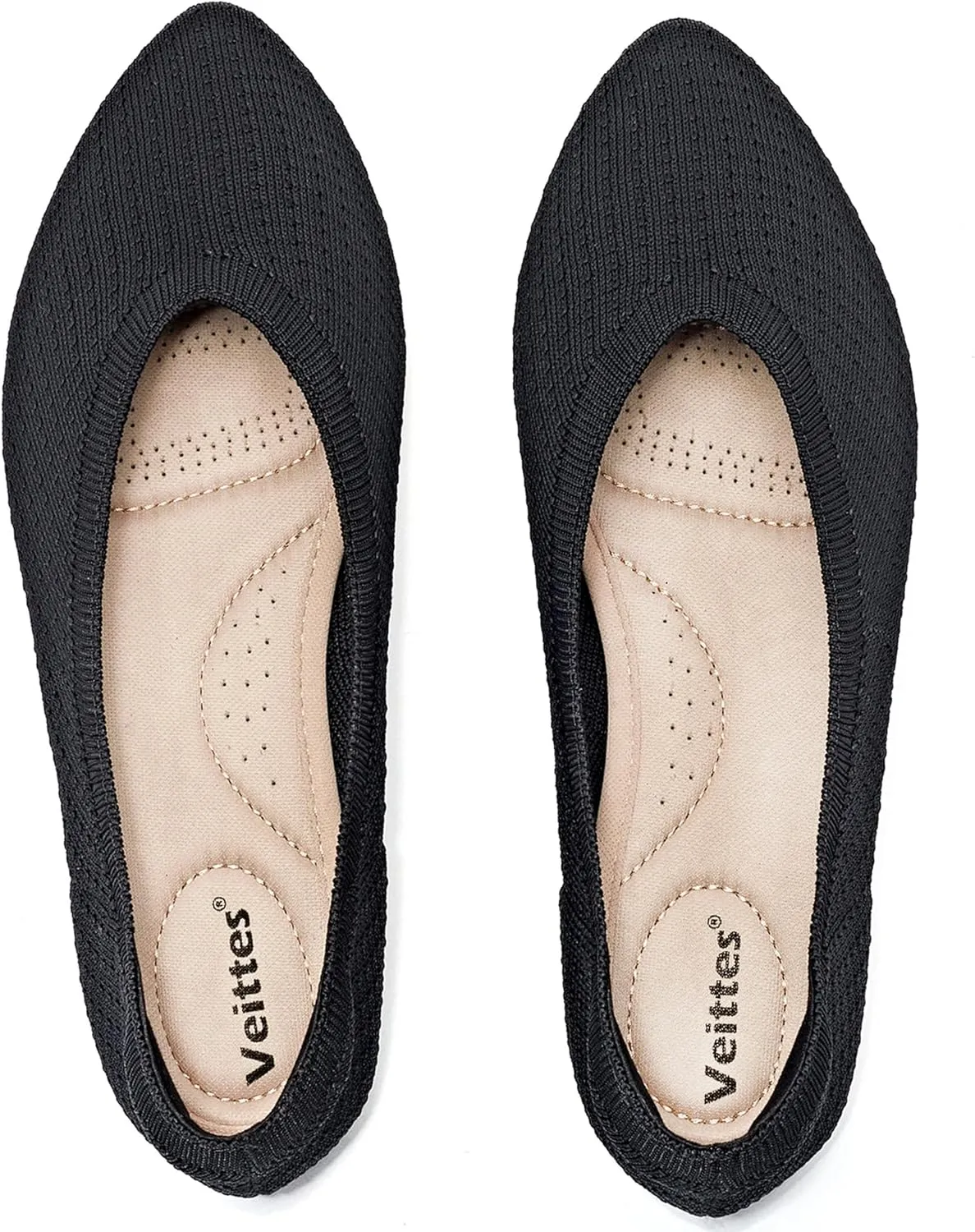 Veittes Women's Wide Width Flats Shoes, Comfortable Breathable Soft Ladies Slip on Knitted Ballet Shoes.