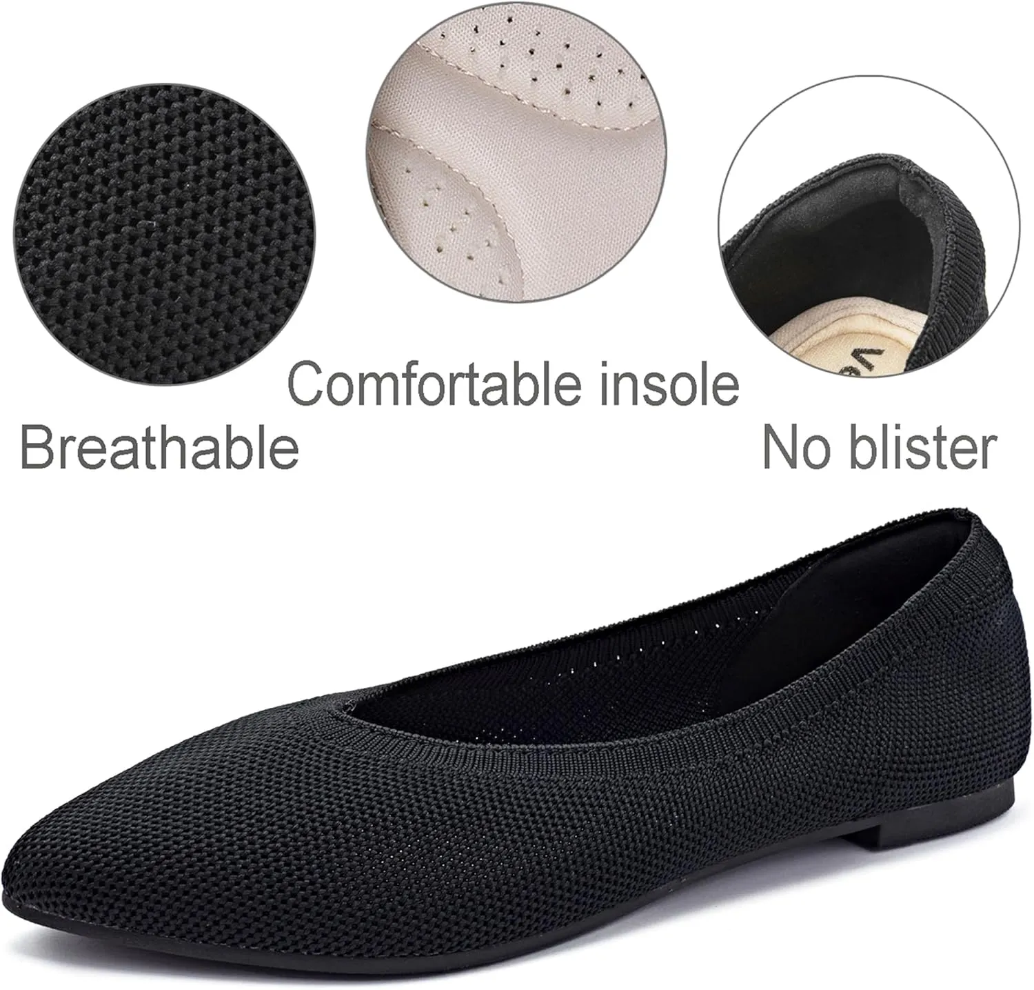 Veittes Women's Wide Width Flats Shoes, Comfortable Breathable Soft Ladies Slip on Knitted Ballet Shoes.