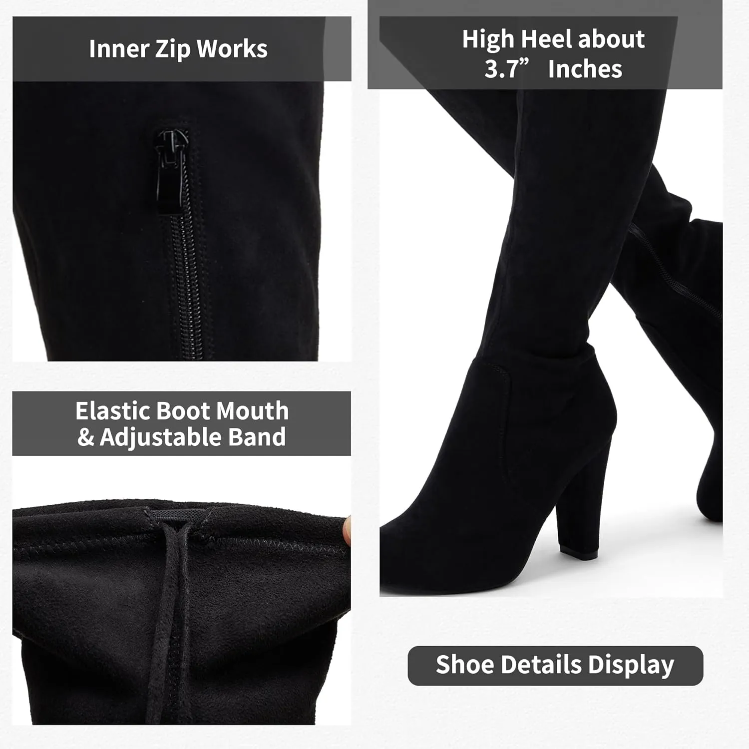 Vepose Women's 992 Thigh High Over The Knee Boots, Suede Long Boots with High Heel and Inner Zipper