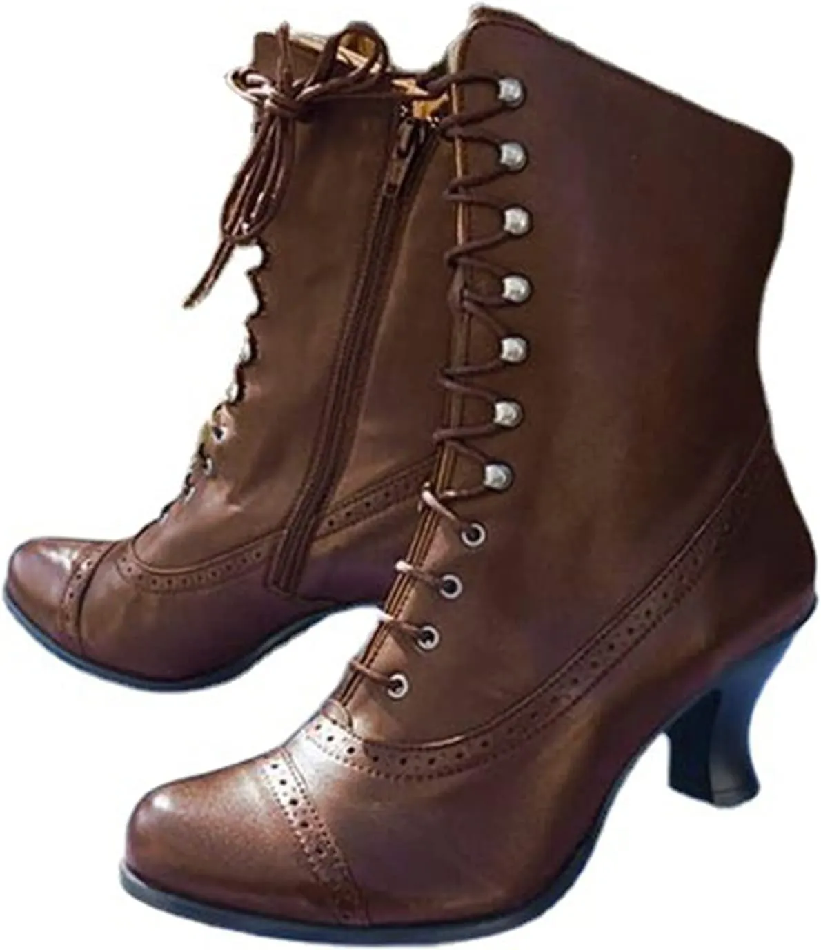Victorian Boots for Women Western Lace Up Granny Boots with Zipper Wedding Bridal Boots Comfy Mid Heel Dance Shoes