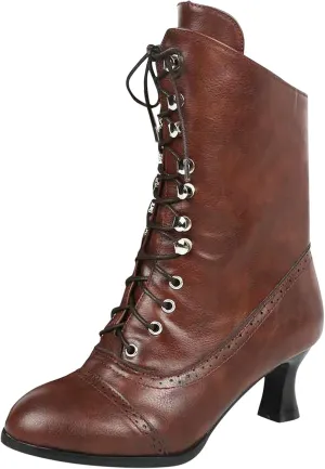 Victorian Boots for Women Western Lace Up Granny Boots with Zipper Wedding Bridal Boots Comfy Mid Heel Dance Shoes