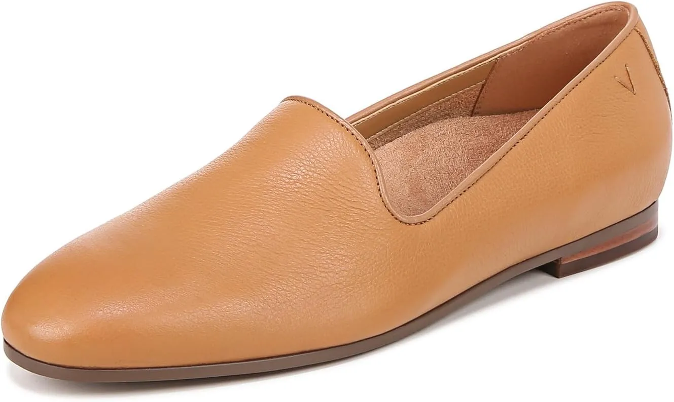 Vionic Women’s North Willa Comfort Flats- Supportive Slip-On Walking Flats with Arch Support Camel Brown Leather 9.5 Wide