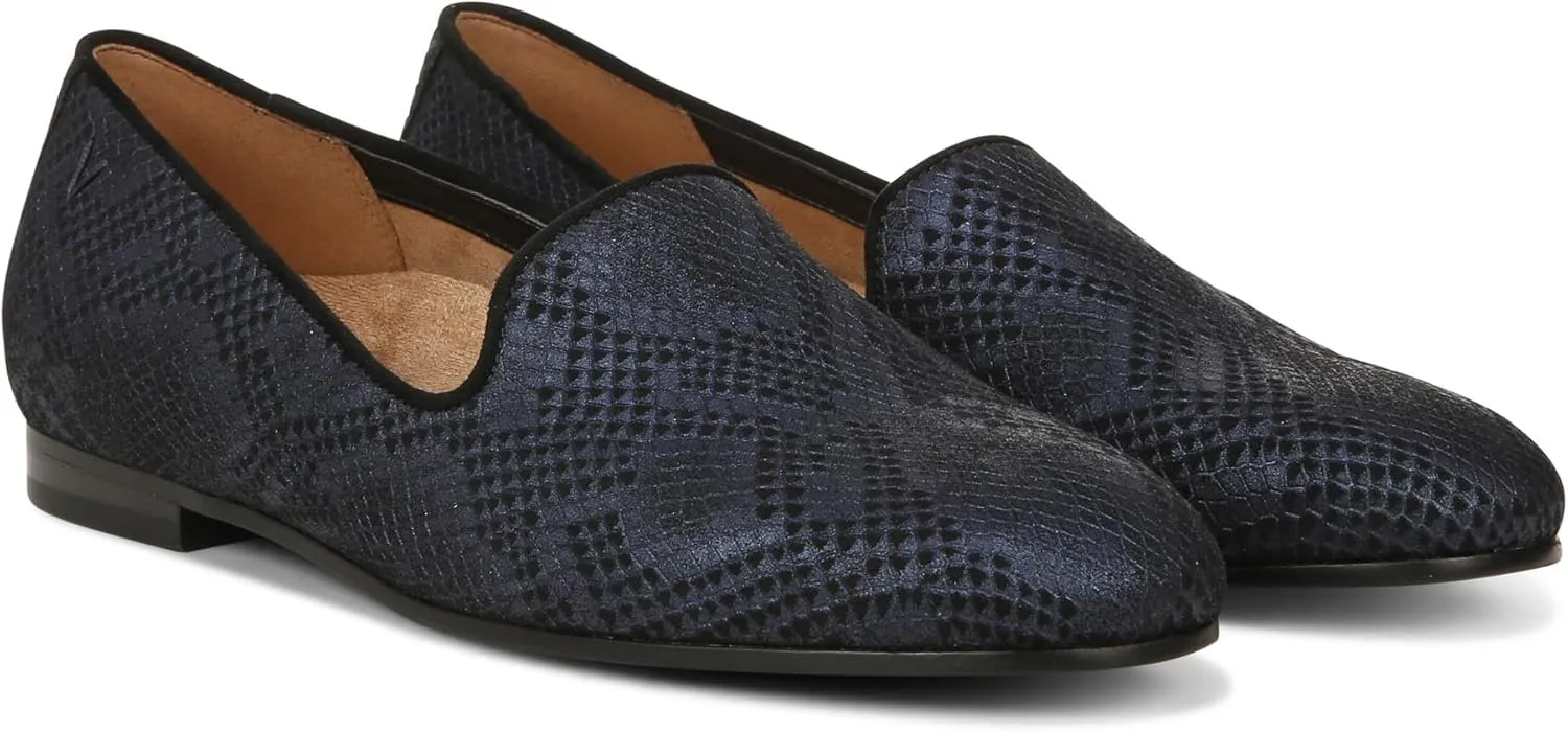 Vionic Womens North Willa Comfort Flats- Supportive Walking Shoes for Heel Pain, Plantar Fasciitis with an Arch Support Dark Blue Metal Snake 6 Wide
