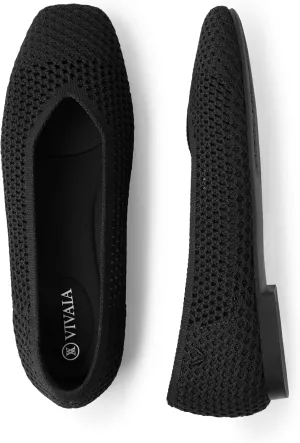 VIVAIA Margot 2.0 Women's Casual Flats Slip on Washable Ballet Flats Shoes Comfortable Square-Toe Style Black Mesh