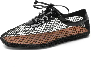 vivianly Mesh Ballet Flats Shoes for Women Flats Comfortable Dressy Round Toe Mesh Flats Fishnet Mary Jane Flats for Events Party Leisure
