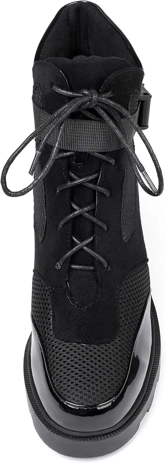 vivianly Women's Ankle Booties Chunky Lace Up Combat Boots Tactical Military Booty Winter Shoes
