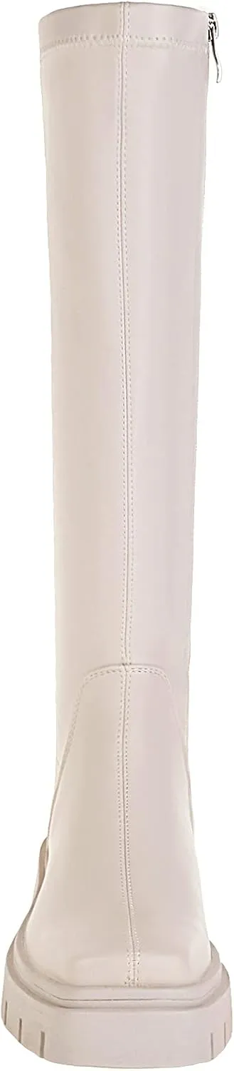 vivianly Women's Chunky Heel Knee high Boots Zipper Square Toe Platform Booties