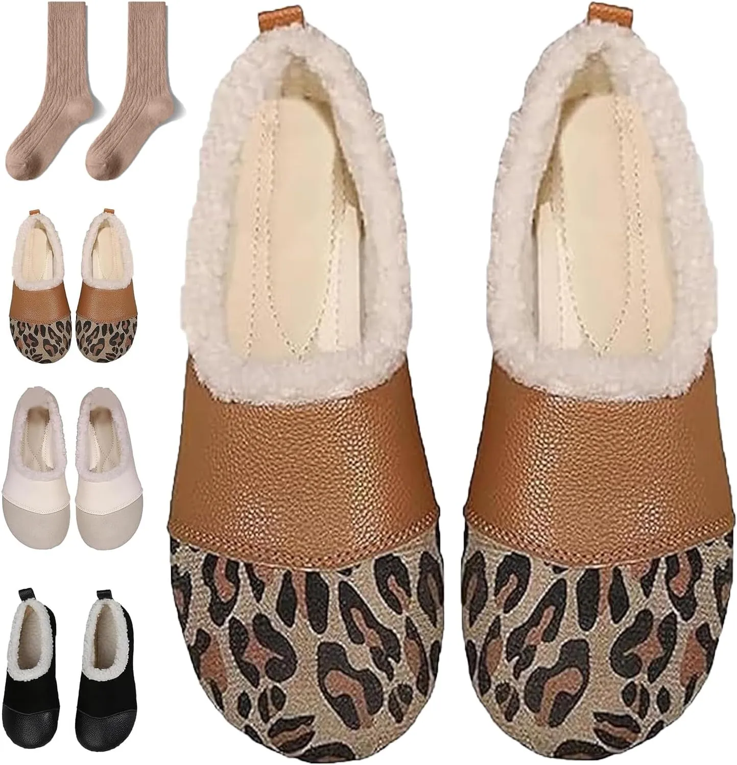 Warm and Luxurious Winter Leather Shoes for Women with Fuzzy Inside Slip on Orthopedic Ankle Boots for Women Low Heel