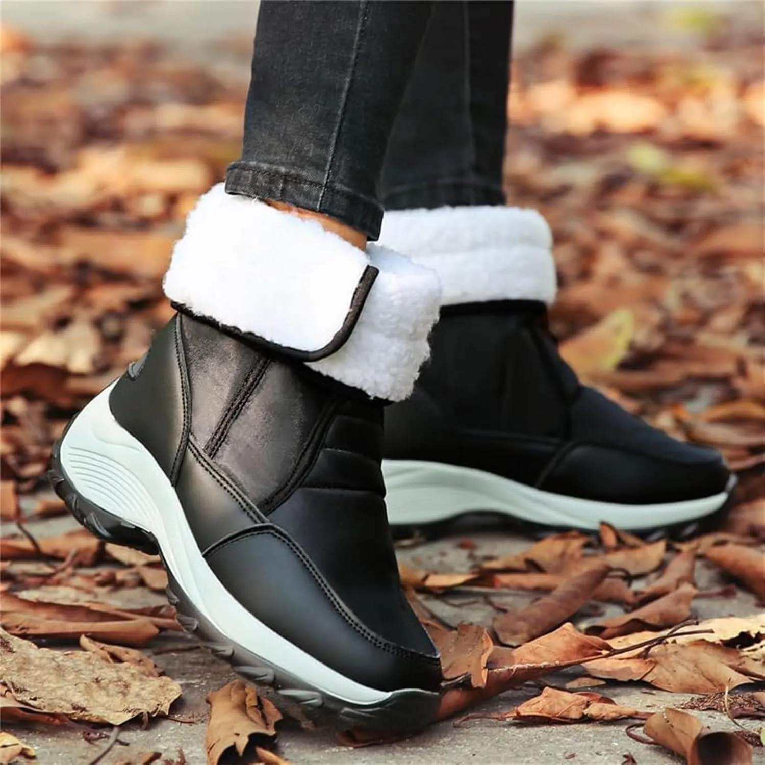 Warm Snow Boots for Women Winter High Top Bootie Anti-Slip Fur Lined Ankle Short Boots Waterproof Slip On Outdoor Shoes