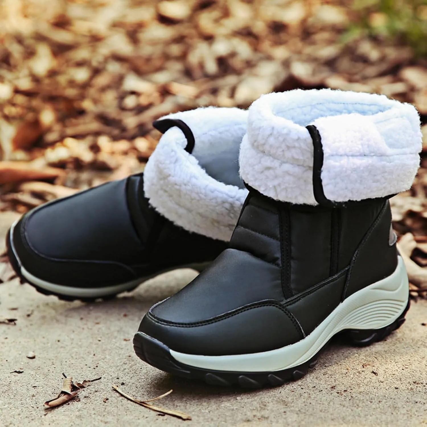 Warm Snow Boots for Women Winter High Top Bootie Anti-Slip Fur Lined Ankle Short Boots Waterproof Slip On Outdoor Shoes