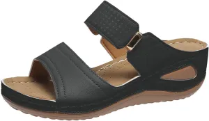 Wedge Sandals for Women Casual Summer Comfortable Fish Mouth Open Toe Double Straps Slip-on Slipper Novelty Trendy Stitched Outdoor Ladies Shoes