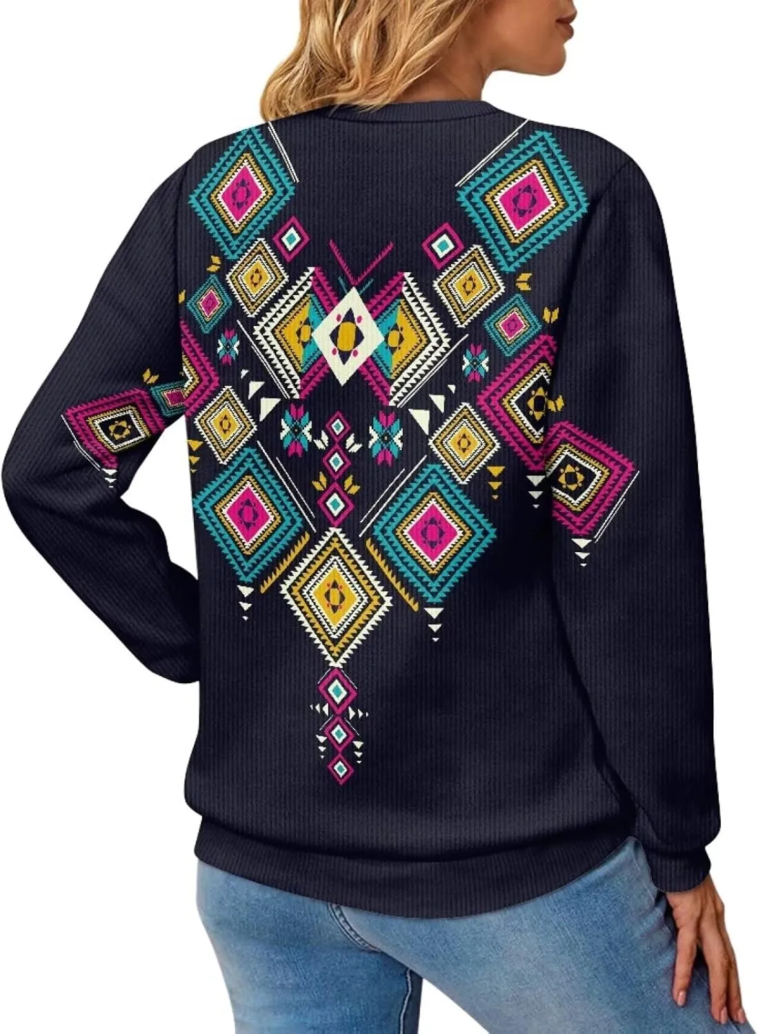 Western Shirt for Womens Native American Aztec Print Crewneck Sweatshirt Pullover