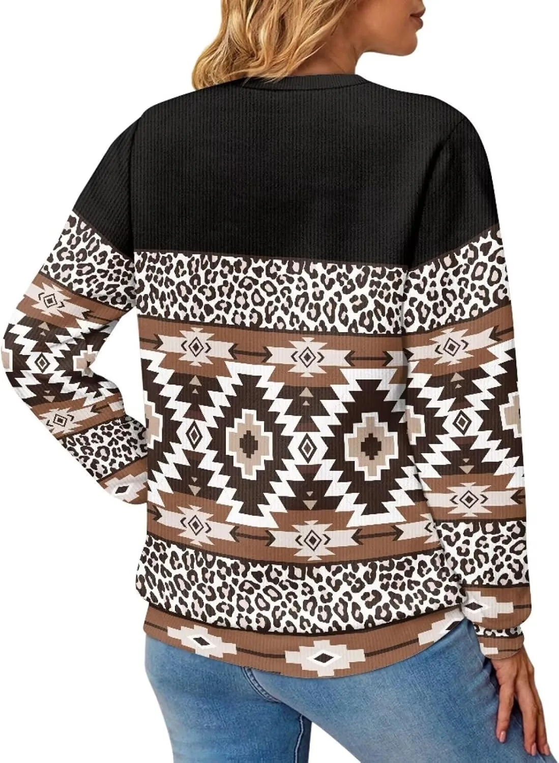 Western Shirt for Womens Native American Aztec Print Crewneck Sweatshirt Pullover