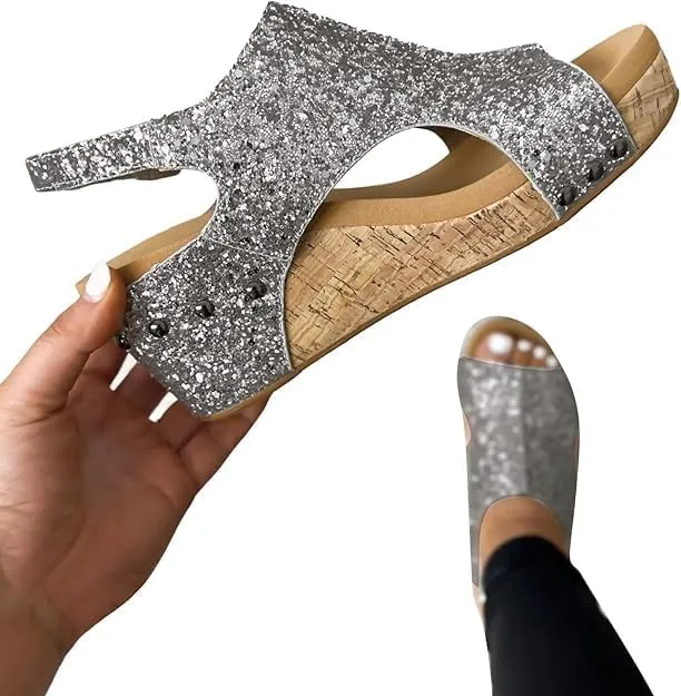 Wide Width Platform Wedge Sandals For Women Summer Dressy,Womens Open Toe Buckle Ankle Strap Cork Orthopedic Sandals Women's Slip On Beach Walking Shoes