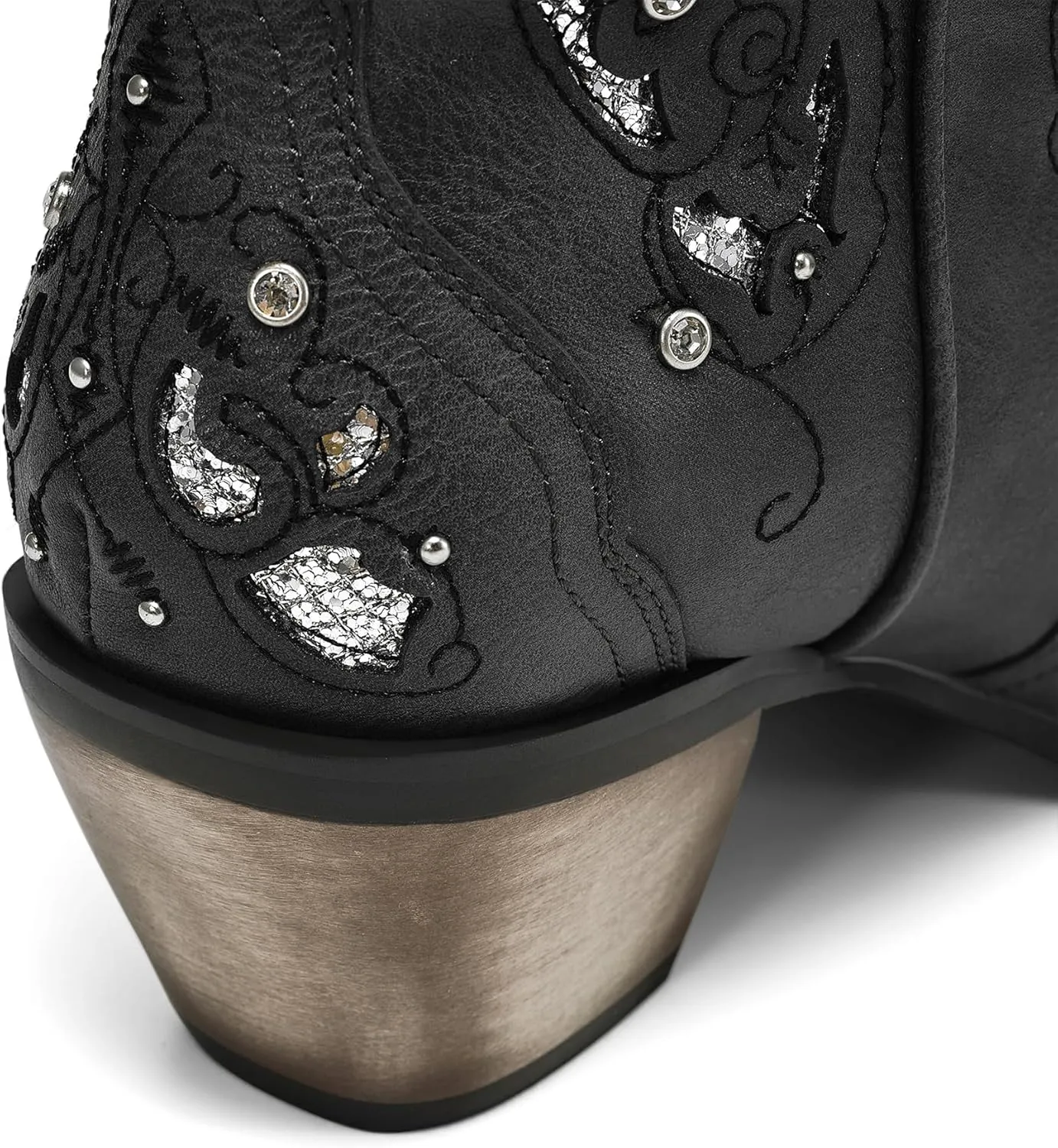 WIRALOMI Women Printed Western Rhinestones Cowboy Cowgirl Boots Square Toe Embroidered Retro Pull on Mid Calf Boots Wedding Travel