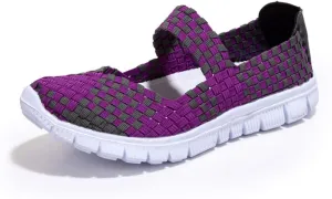 Women Elastic Woven Walking Shoes Flats Sandals,Comfy Casual Non Slip Lightweight Breathable Mary Jane Sneakers Nurse Shoes