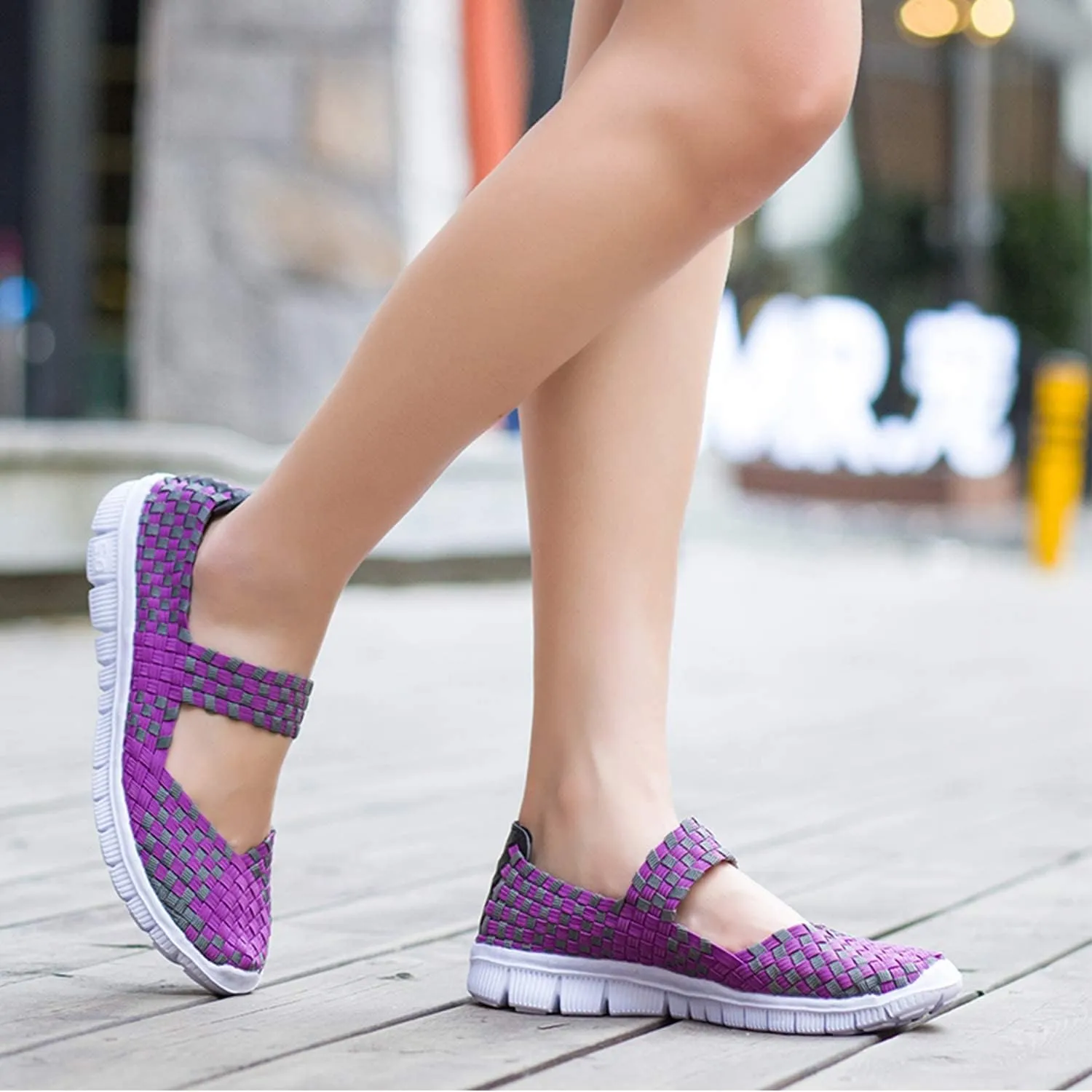 Women Elastic Woven Walking Shoes Flats Sandals,Comfy Casual Non Slip Lightweight Breathable Mary Jane Sneakers Nurse Shoes