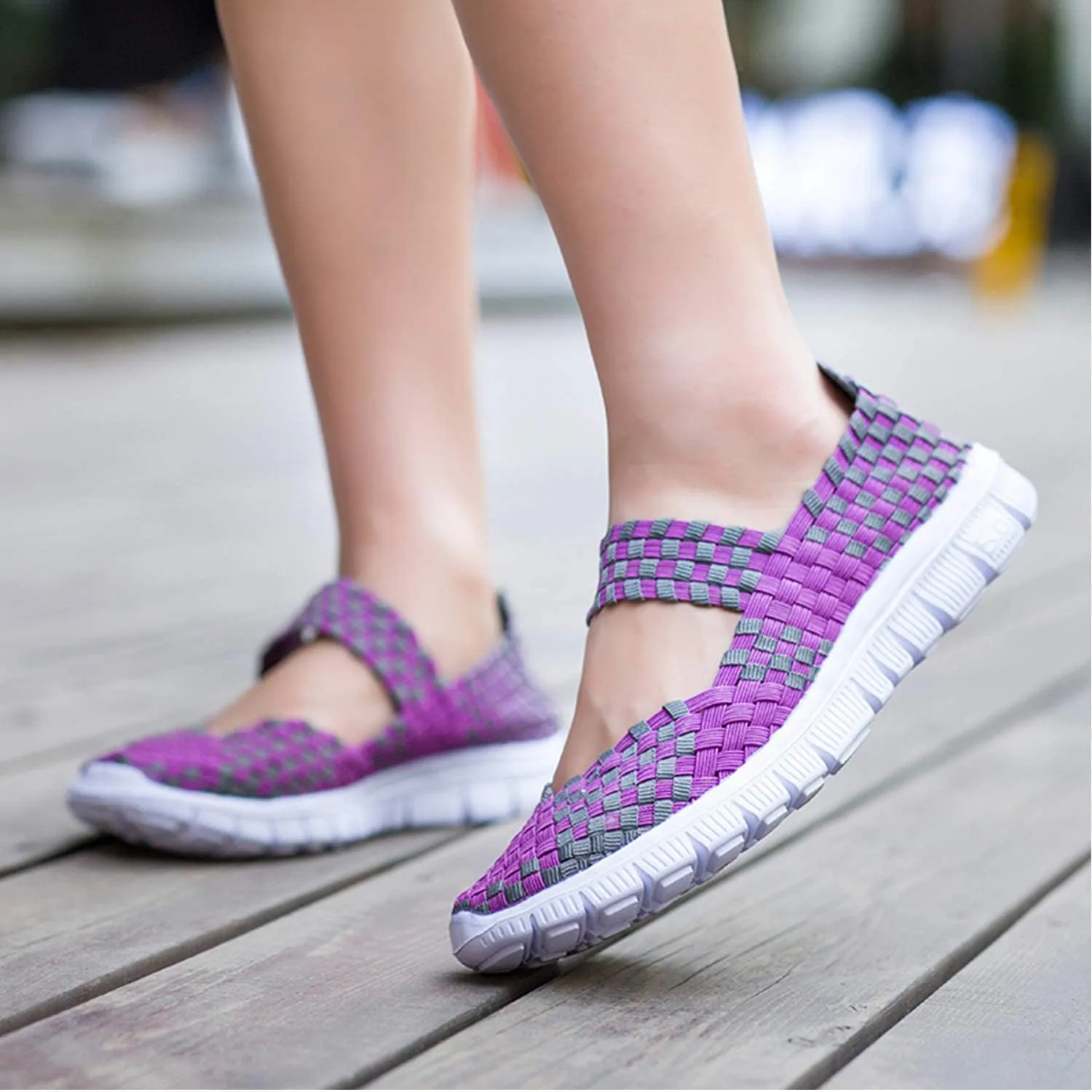 Women Elastic Woven Walking Shoes Flats Sandals,Comfy Casual Non Slip Lightweight Breathable Mary Jane Sneakers Nurse Shoes