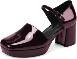 Women Elegant Chunky Mid Heel Ankle Strap Buckle Platform Mary Jane Pumps Closed Square Toe Dinner Event Party Sandals Size 4-16 US