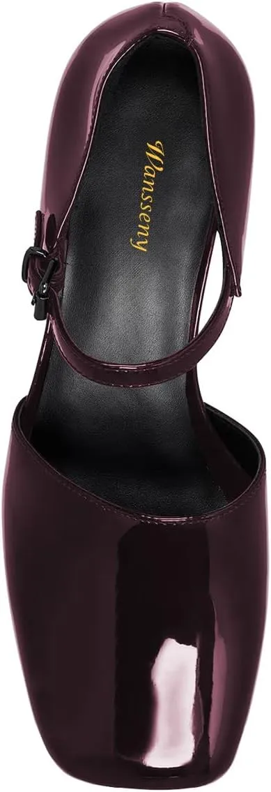Women Elegant Chunky Mid Heel Ankle Strap Buckle Platform Mary Jane Pumps Closed Square Toe Dinner Event Party Sandals Size 4-16 US