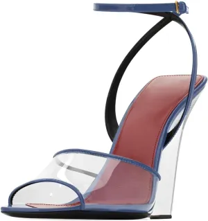 Women Fashion High Heel Transparent Wedge Summer Sandals Patent Ankle Straps with Buckle Sexy Peep Toe Sandals 5-12 US