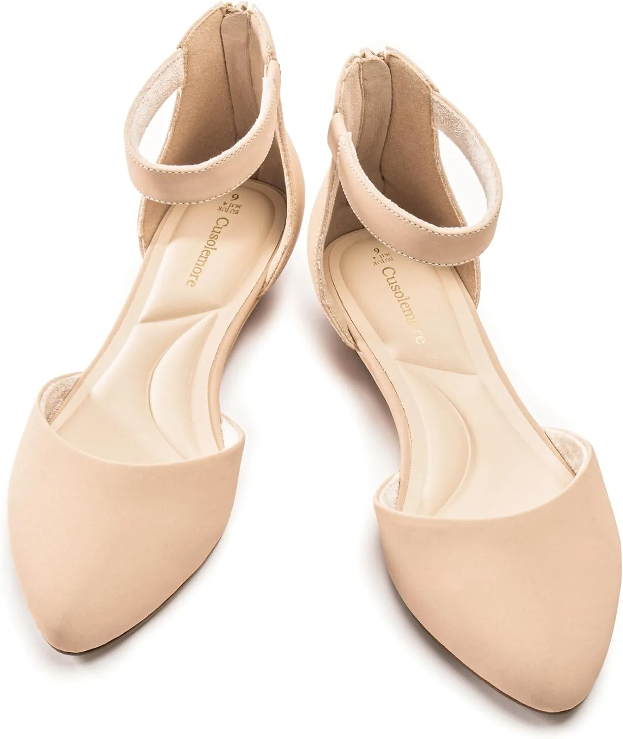Women Flat Shoes with Ankle Strap, Low Wedge Heel Flats for Women, Comfortable Pointed Toe Dress Shoes for Work Business Wedding