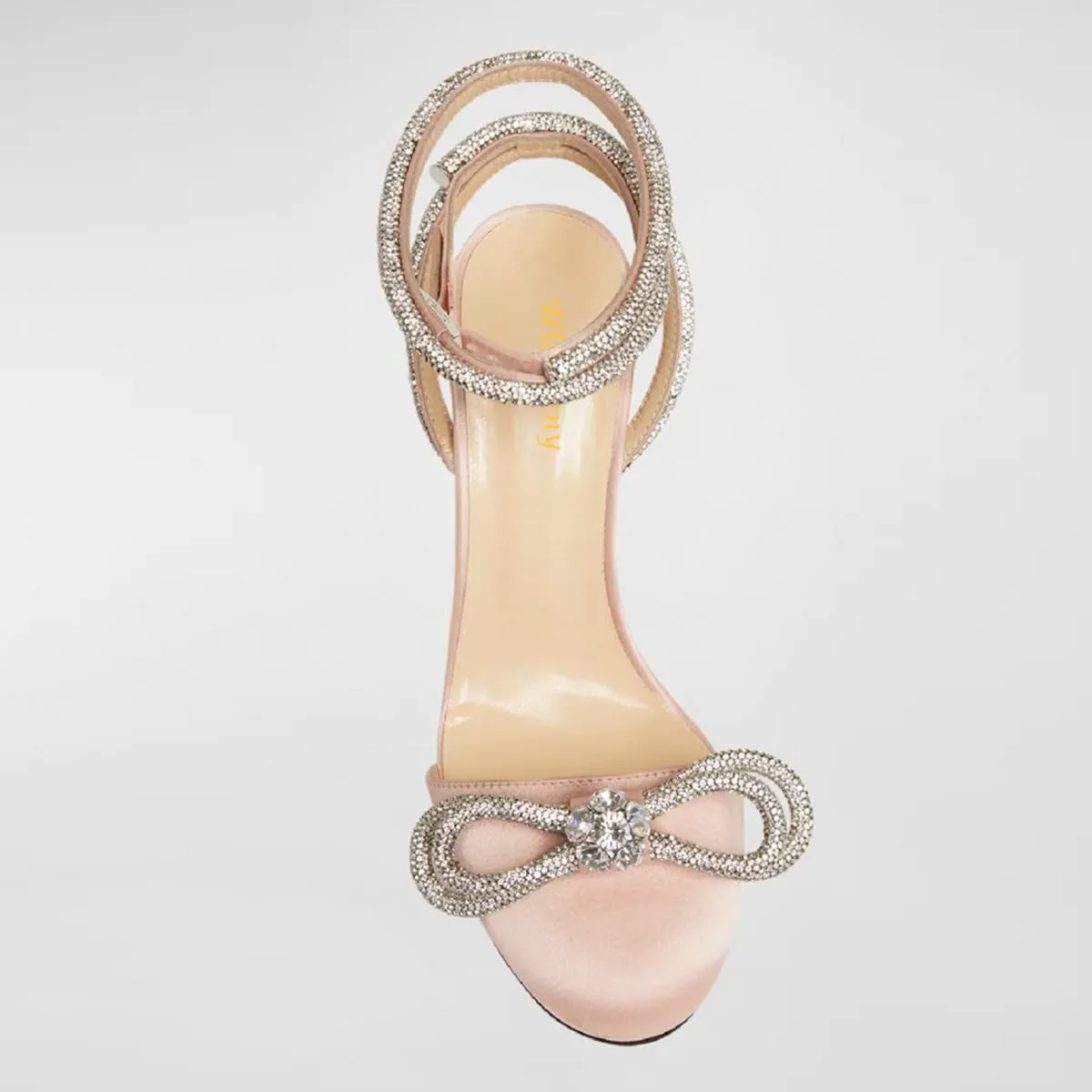 Women Gorgeous Bow Rhinestone Strappy Thin High Heel Sandals Glossy Round Toe Crossed Ankle Strap Wedding Evening Dress Pumps Size 4-16 US