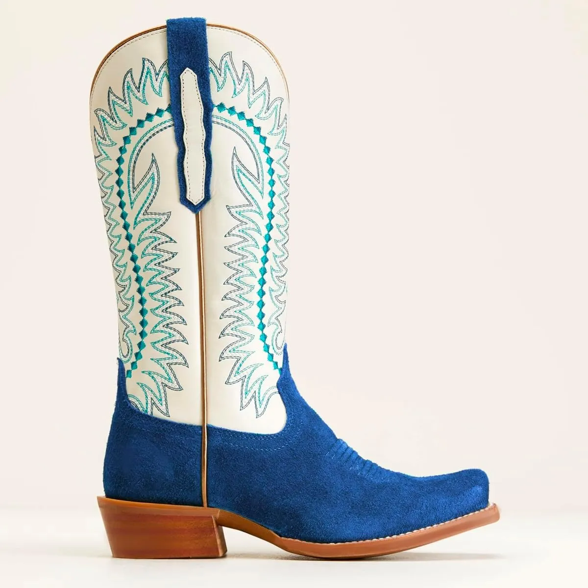 Women Mid Calf Cowboy Boots Embroidered Square Toe Chunky Heel Western Boots Calf High Two Tone 2” Stacked Heel Cowgirl Calf Boots Patchwork Matte Suede Pull On Wide Calf 4-11 M US