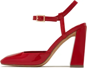 Women Trendy Ankle Strap Buckle Square Toe Glossy Sandals Chunky High Heel Summer Party Event Shoes Size 4-16 US