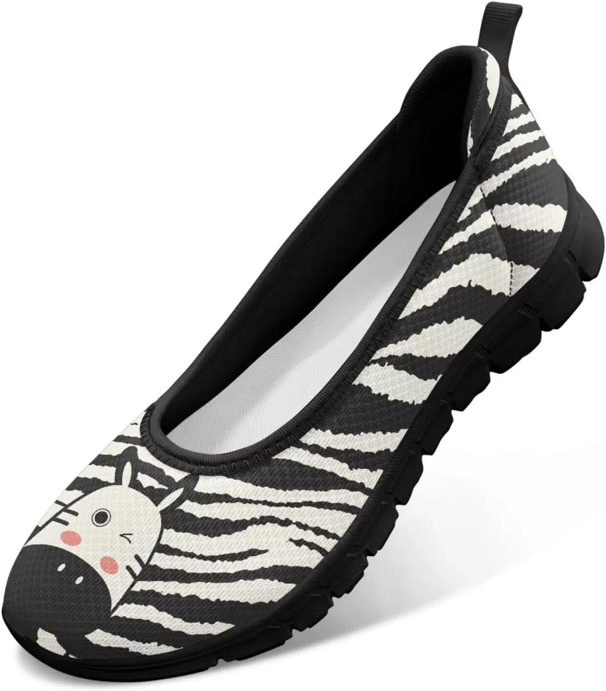 Women's Animals Slip On Sneakers Breathable Mesh Flats Shoes Lightweight Casual Walking Shoes for Shopping & Leisure Black Sole Size 6-11