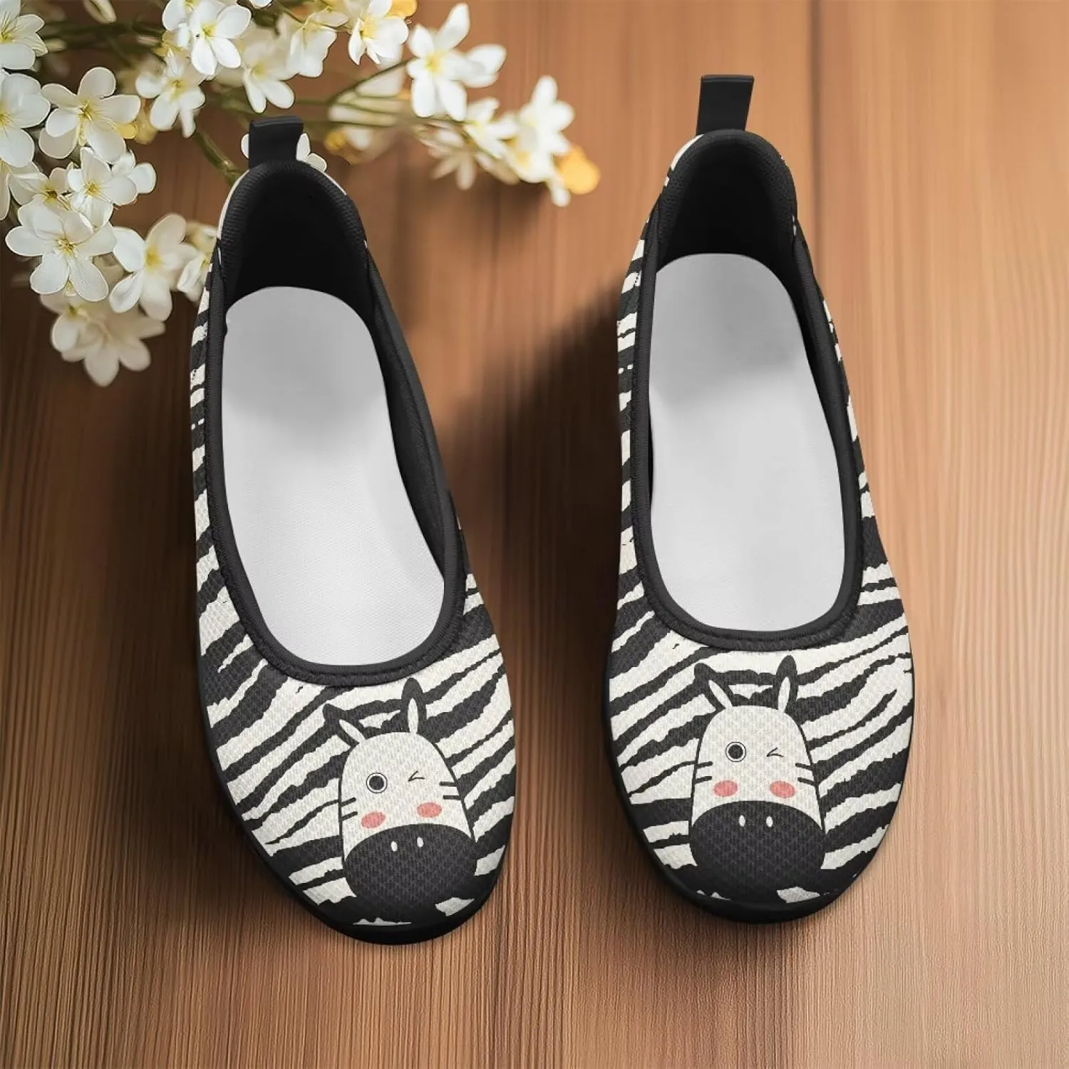 Women's Animals Slip On Sneakers Breathable Mesh Flats Shoes Lightweight Casual Walking Shoes for Shopping & Leisure Black Sole Size 6-11