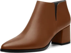 Women's Ankle Boots, Pointed Toe Chunky Heel Short Boots, Side Zipper and Elastic Ankle Booties, Mid Heel Shoes for Women