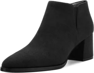 Women's Ankle Boots, Pointed Toe Chunky Heel Short Boots, Side Zipper and Elastic Ankle Booties, Mid Heel Shoes for Women