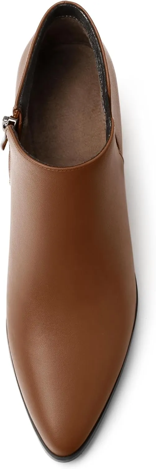 Women's Ankle Boots, Pointed Toe Chunky Heel Short Boots, Side Zipper and Elastic Ankle Booties, Mid Heel Shoes for Women