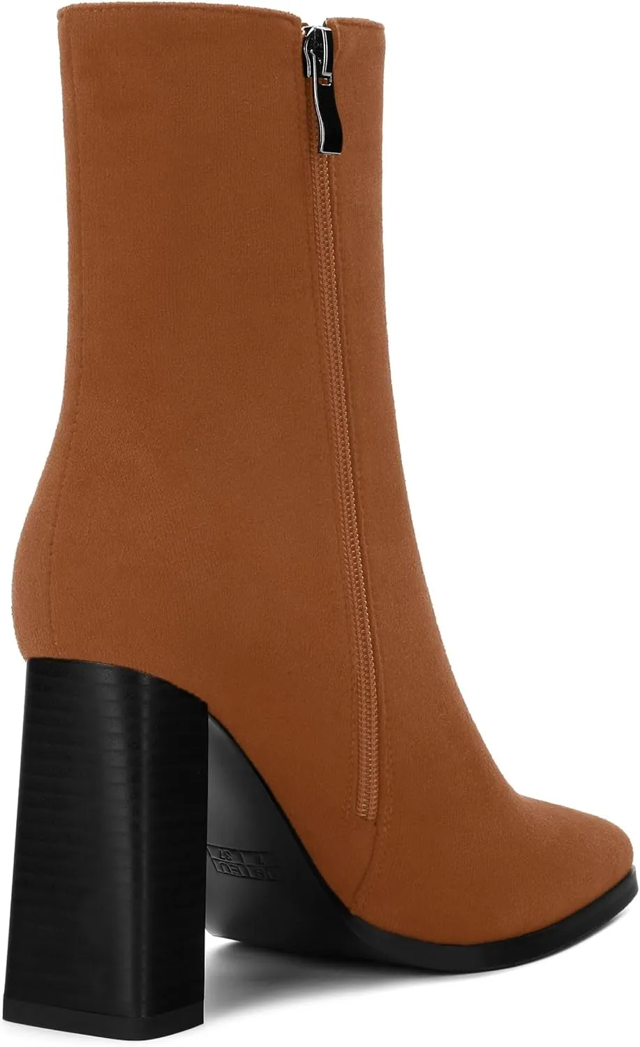 Womens Ankle Boots, Square Toe High Heel Short Boots for Women, Fashion Chunky Heel Mid Calf Boots with Side Zipper 3.5 In