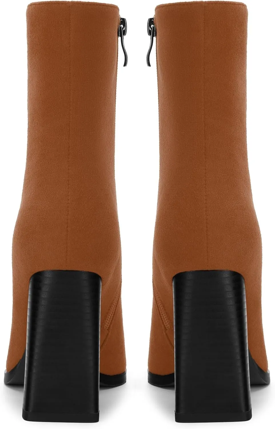Womens Ankle Boots, Square Toe High Heel Short Boots for Women, Fashion Chunky Heel Mid Calf Boots with Side Zipper 3.5 In