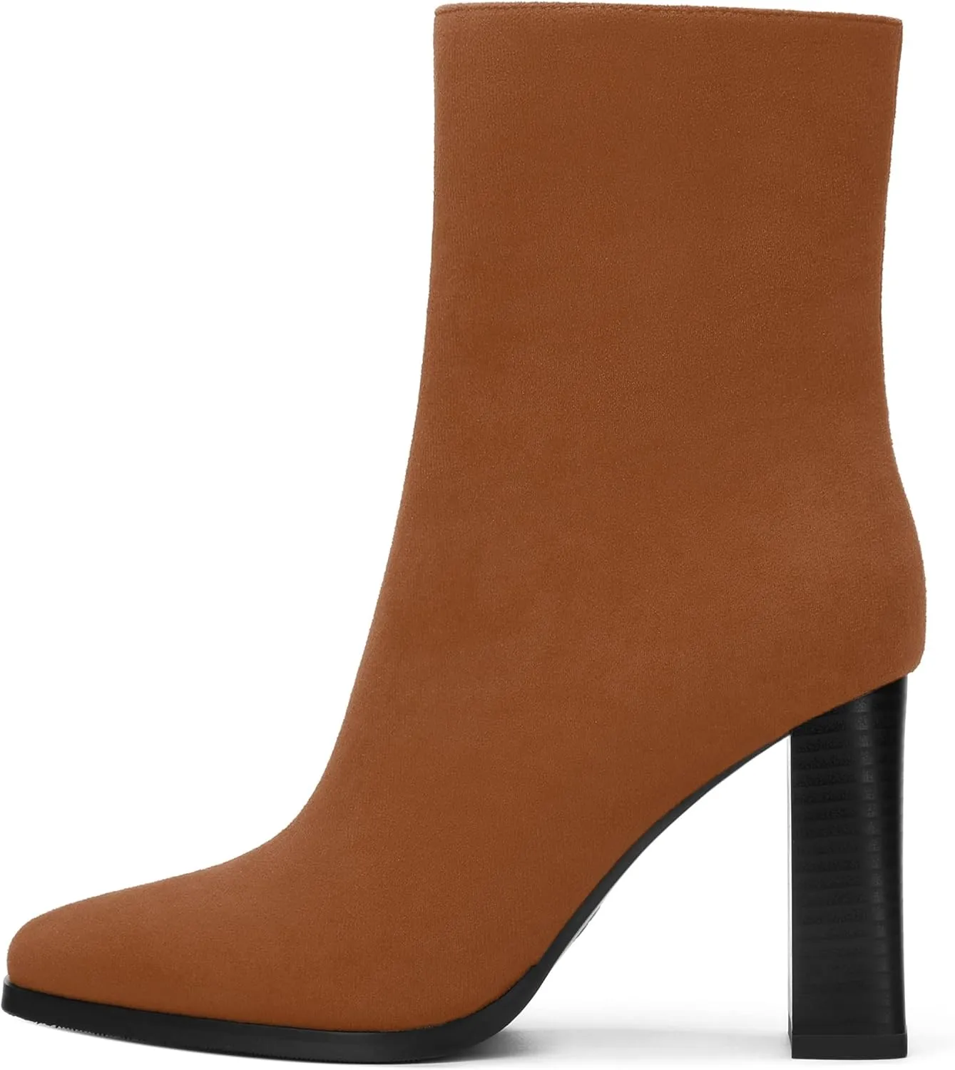 Womens Ankle Boots, Square Toe High Heel Short Boots for Women, Fashion Chunky Heel Mid Calf Boots with Side Zipper 3.5 In