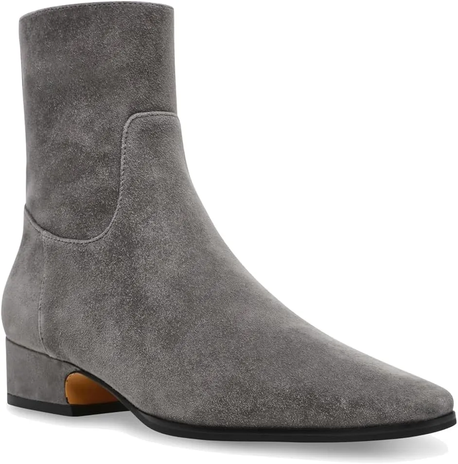 Women's Ankle Boots Square Toe Low Chunky Block Heel Booties Comfortable Short Boots Side Zipper Booties Shoes