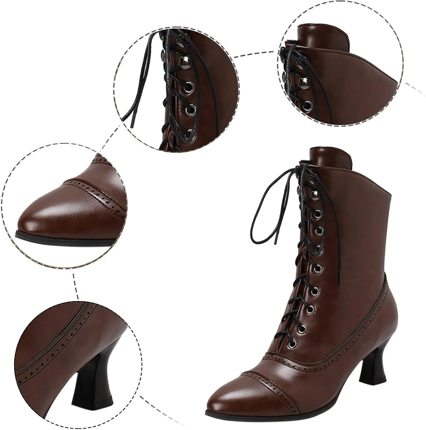 Women's Ankle Boots Victorian Boots Mid Calf Boots Pointed Toe Black Boots Kitten Heel Lace Up Witch Boots Knight Boots for Women Low Heel Dressy Short Booties Renaissance Shoes