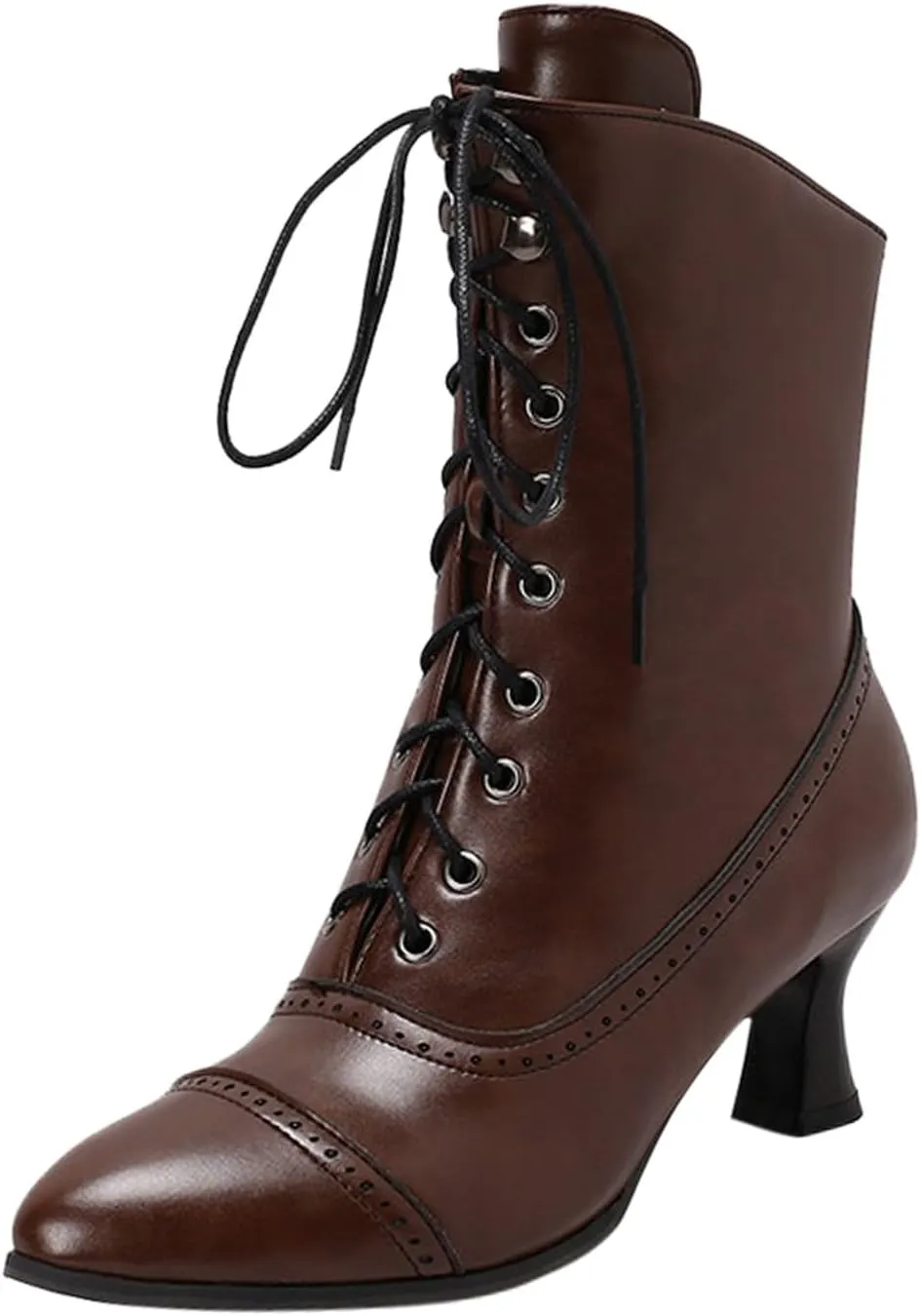 Women's Ankle Boots Victorian Boots Mid Calf Boots Pointed Toe Black Boots Kitten Heel Lace Up Witch Boots Knight Boots for Women Low Heel Dressy Short Booties Renaissance Shoes