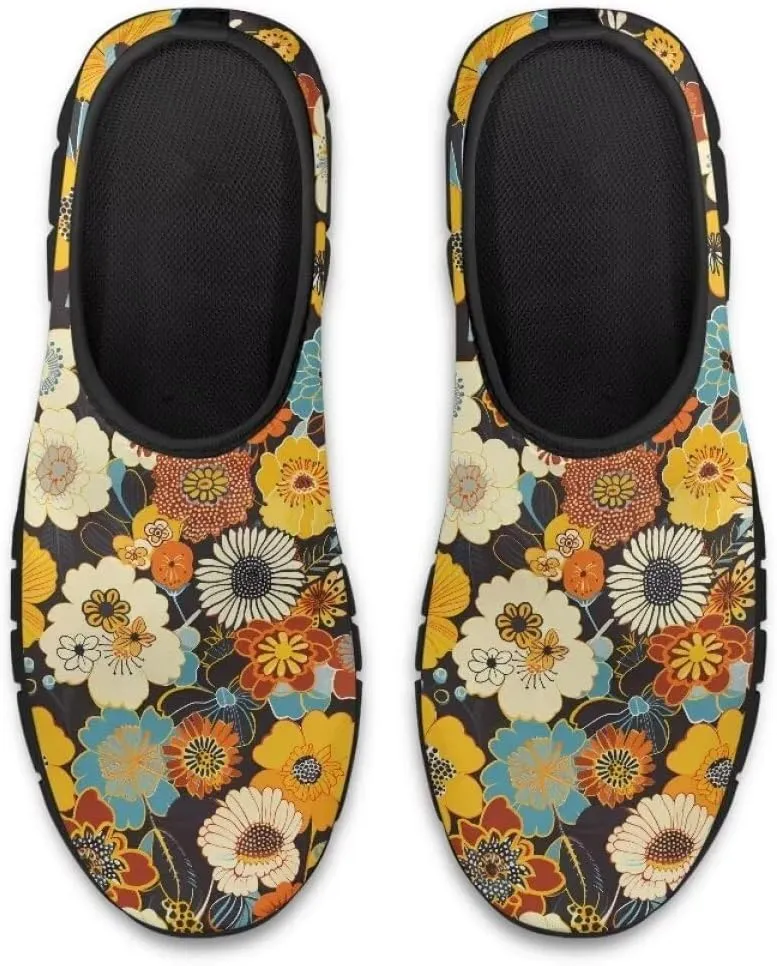 Womens Athletic Shoes Flowers Print Sports Shoes Slip-on Air Mesh Lightweight Sneakers Running Flats