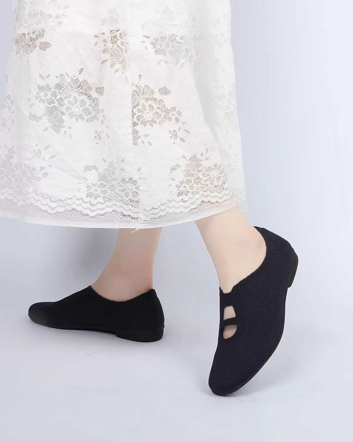 Women's Ballet Flat Knit Dressy Shoes Comfort Walking Work Slip-on Flats Ballerina Office Driving Shoes Low Wedge