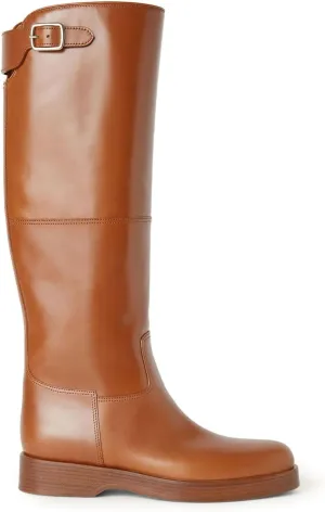 Women's Banana Knee High Boots Square Toe Chunky Block Heel Comfortable Low Heel Pull on Wide Calf Riding Long Boots for Women