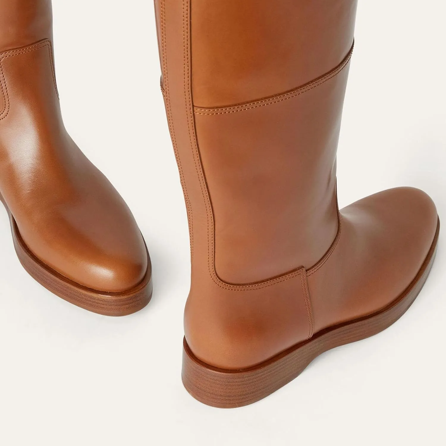 Women's Banana Knee High Boots Square Toe Chunky Block Heel Comfortable Low Heel Pull on Wide Calf Riding Long Boots for Women