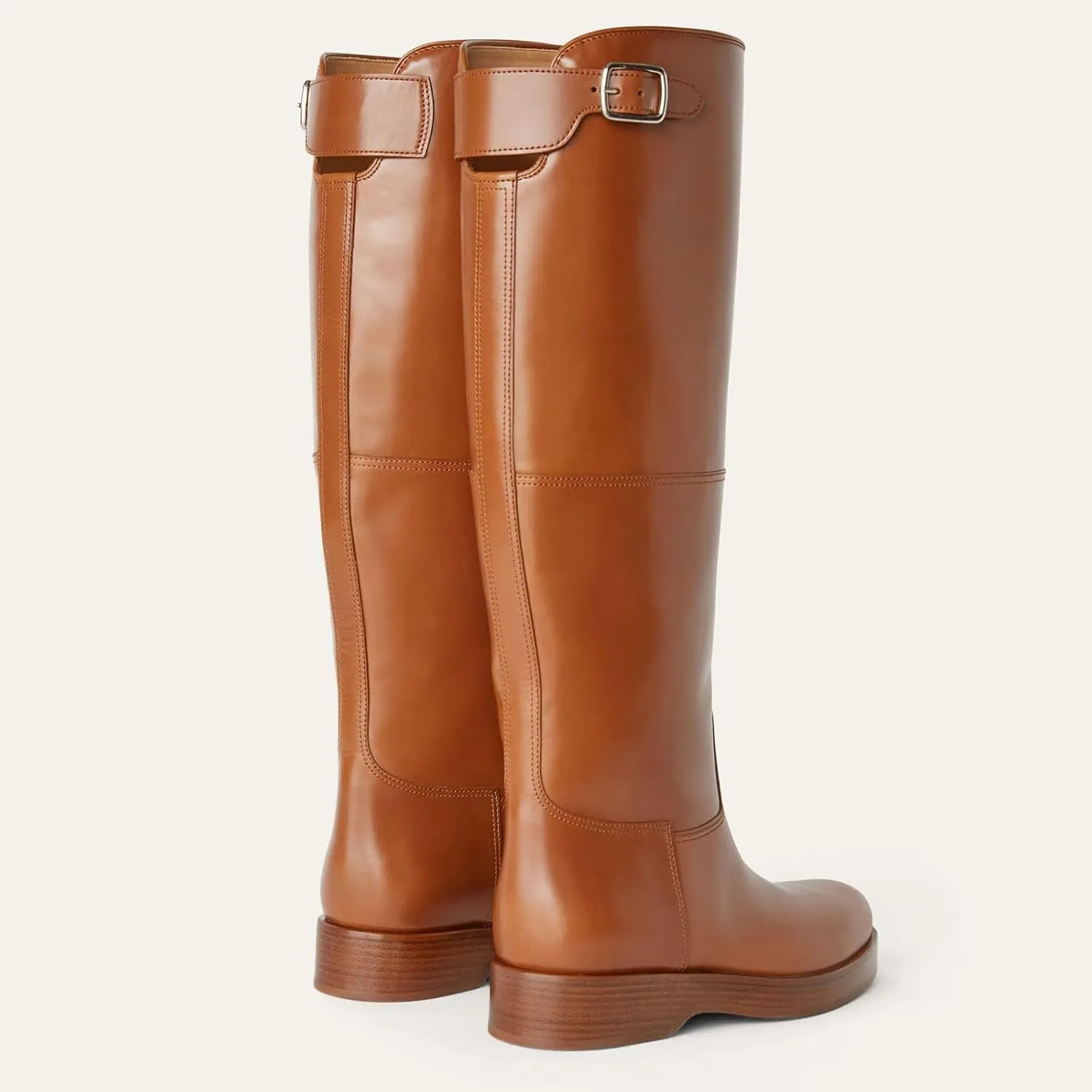 Women's Banana Knee High Boots Square Toe Chunky Block Heel Comfortable Low Heel Pull on Wide Calf Riding Long Boots for Women