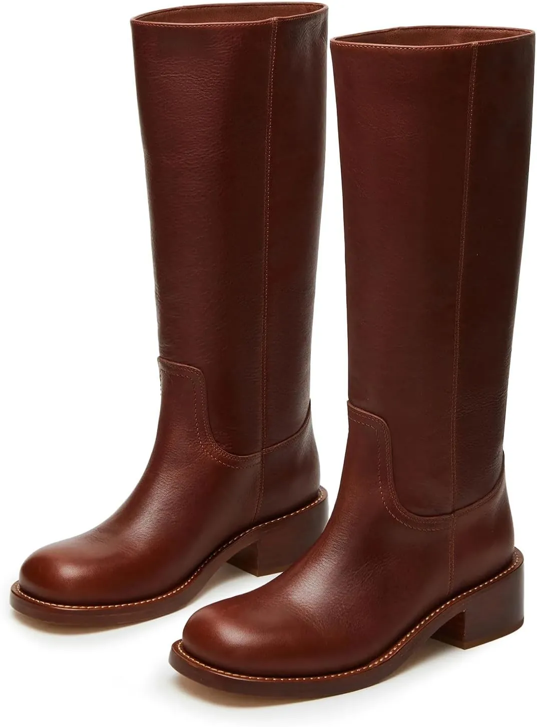 Women's Banana Knee High Boots Square Toe Chunky Block Heel Long Boots for Women Comfortable Low Heel Pull on Wide Calf Riding Boots