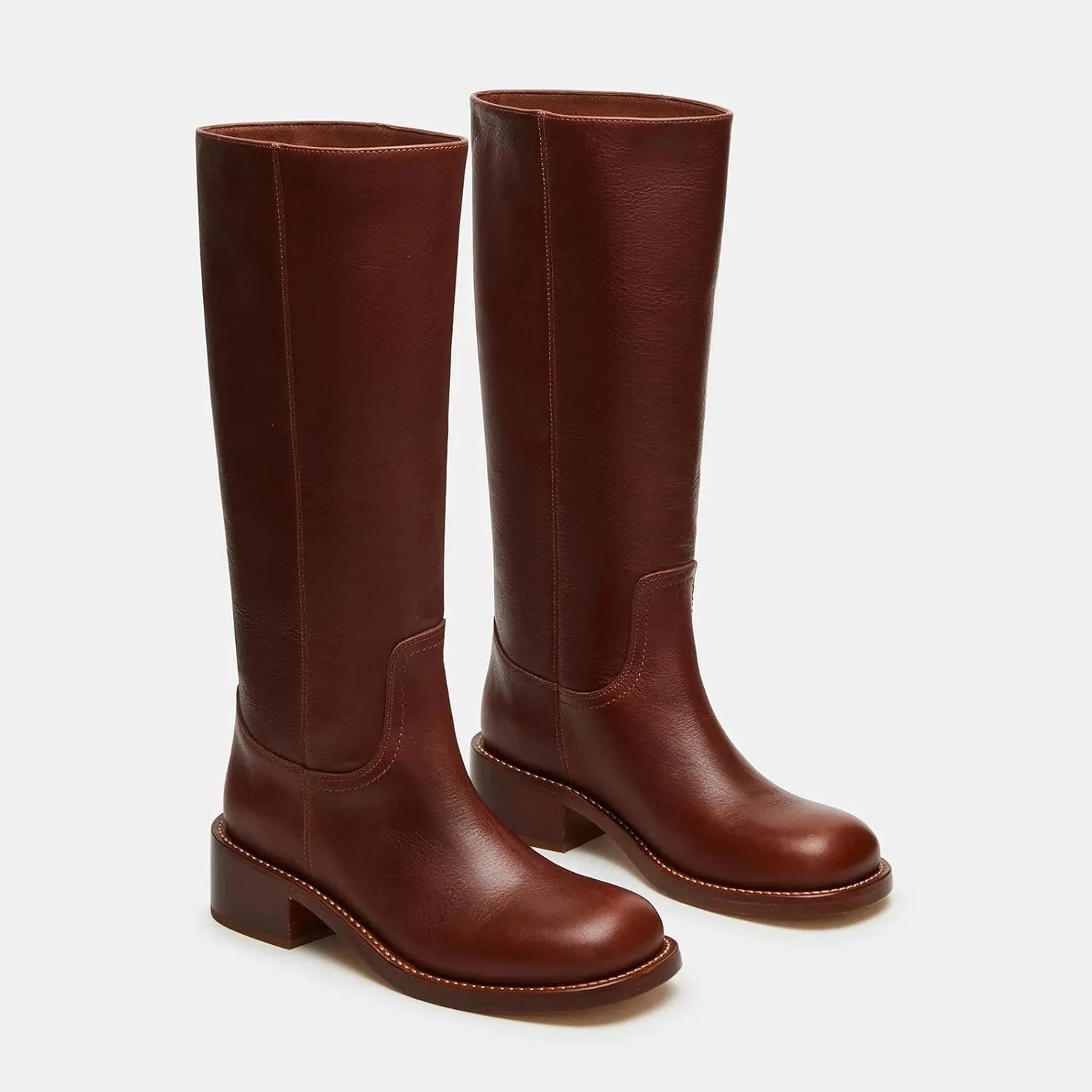 Women's Banana Knee High Boots Square Toe Chunky Block Heel Long Boots for Women Comfortable Low Heel Pull on Wide Calf Riding Boots